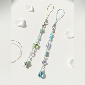Elegant Beaded Phone Charm Strap Set of 2 - Blue and Green